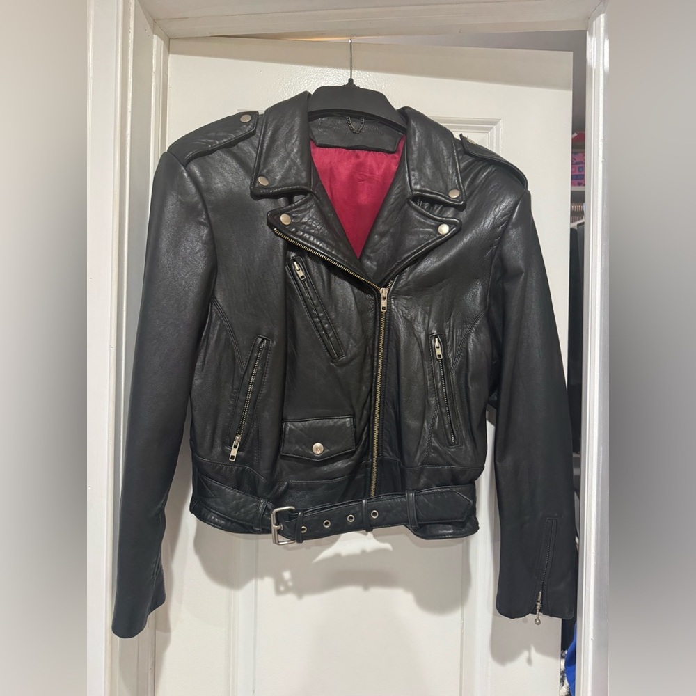 Black Leather Moto Jacket Cuis Du Monde - Size Large